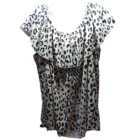 Now N Forever On Off the Shoulder Blouse Black and White Leopard Print 2X - Picture 1 of 5